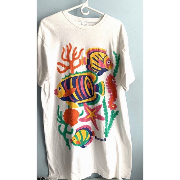 Retro 1994 Heartland Apparel T-shirt Hawaii Beach Tropical Fish Colorful OSFM - Picture 3 of 12